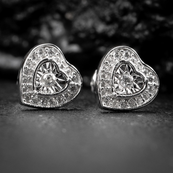 Cute Miracle Set White Gold Women Sterling Silver Heart Pretty Y2K Stud Earrings - Picture 2 of 5